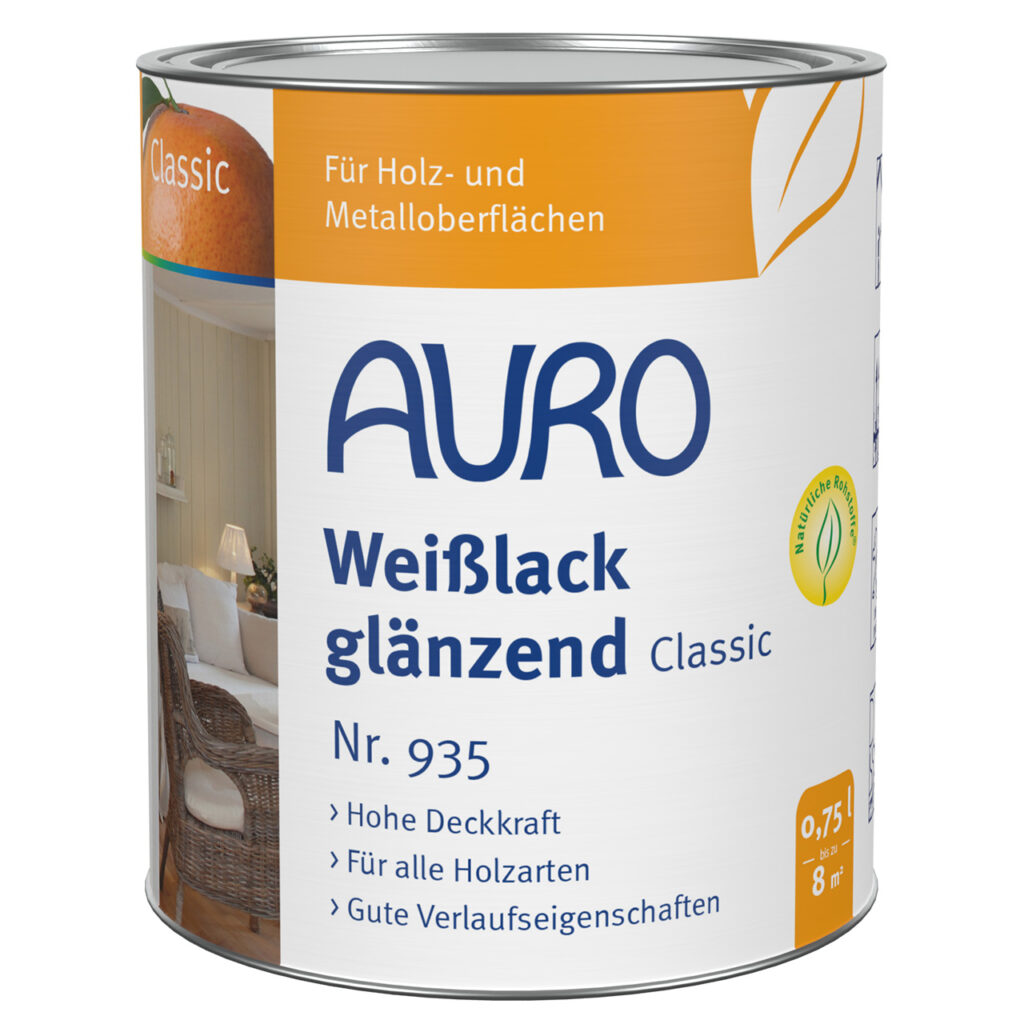 AURO Weißlack, Classic Nr. 935 in 0,75 Liter Dose, glänzend für Holz und Metall, für innen und außen geeignet