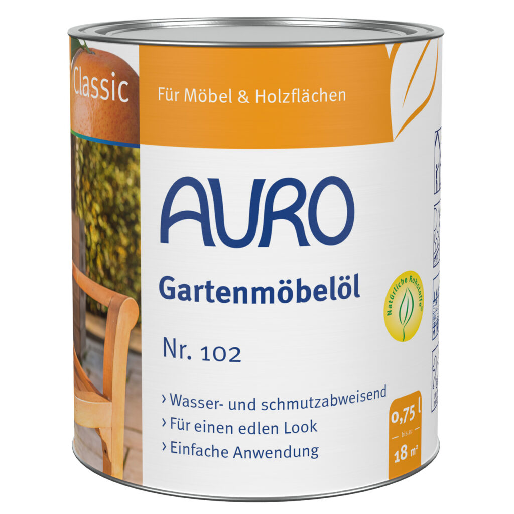 Schützen und pflegen Sie Ihre Holzmöbel auf natürliche Weise mit dem Gartenmöbelöl von AURO Pflanzenchemie. Wasser- und schmutzabweisend, leicht aufzutragen und mit 0,75 l für bis zu 18 m² lang anhaltende Schönheit im Außenbereich.